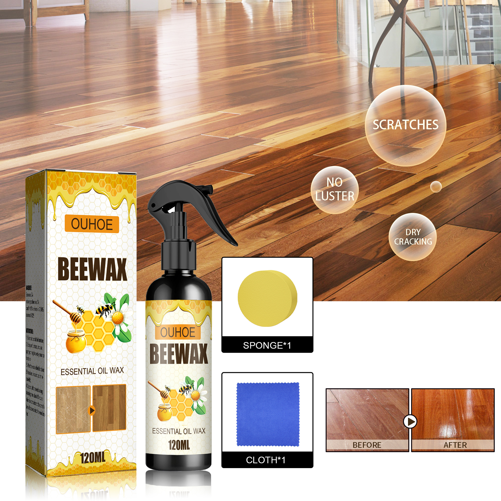 OUHOE furniture beeswax spray furniture floor care polishing waterproof anti-crack scratch renovation care wax-CLEJOY