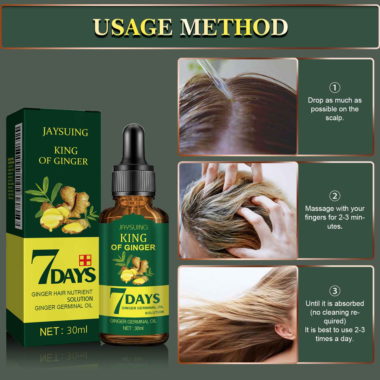 Jaysuing Ginger Hair Care Oil Refreshes and nourishes the scalp and hair follicles to strengthen the hair-CLEJOY