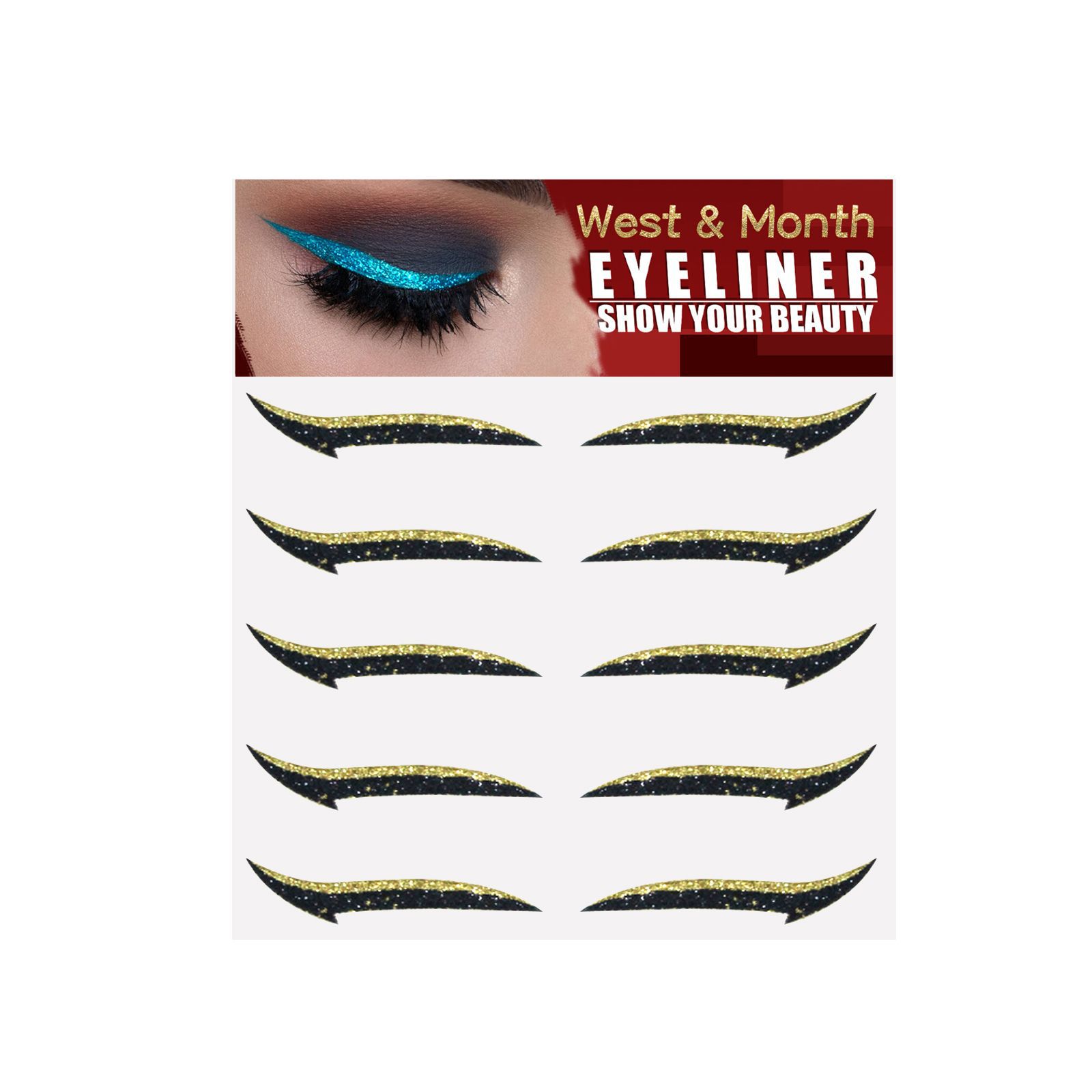 West&Month Glitter Double Eyelid Eyeliner Stickers Silver Glitter Makeup Eye Stickers Party Nightclub Stage Silver Stage Double Eyelid Stickers-CLEJOY