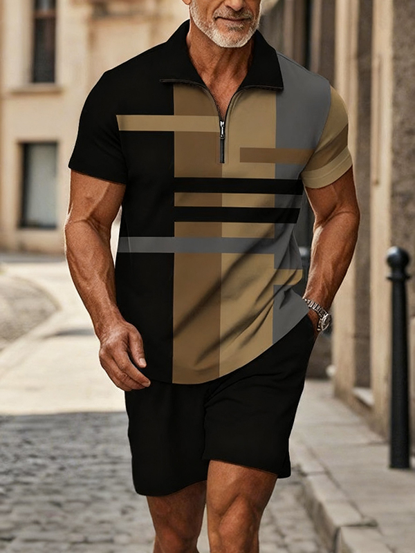 Polo Short Sleeve Zipper Two-Piece Set