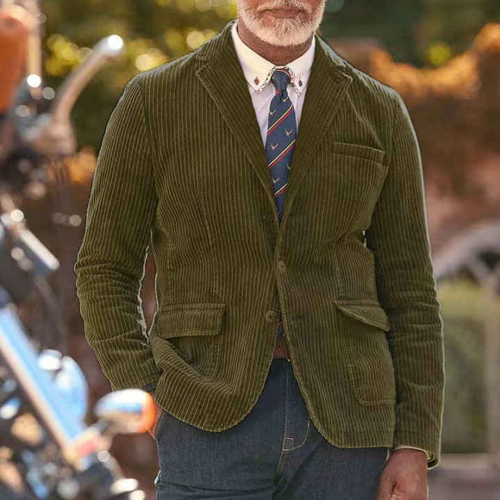Men's Corduroy Vintage Blazer Casual Suit Jacket