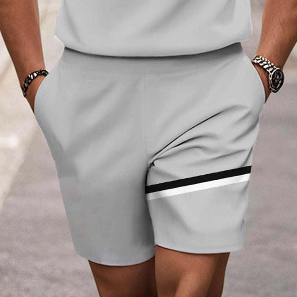 Men's Fashion Casual Round-Neck Geometric Printed Short-Sleeved Two-Piece Set