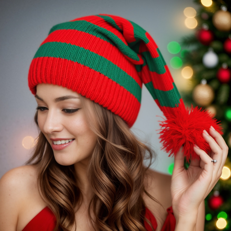 Parent-Child Red Striped Knitted Christmas Hats