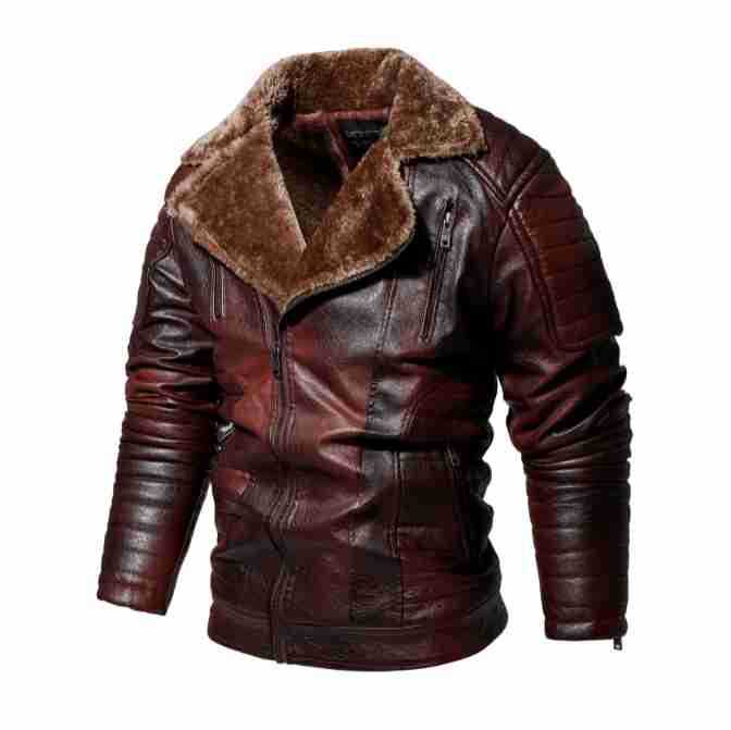 Men's Motorcycle Jacket Plush Leather Jacket