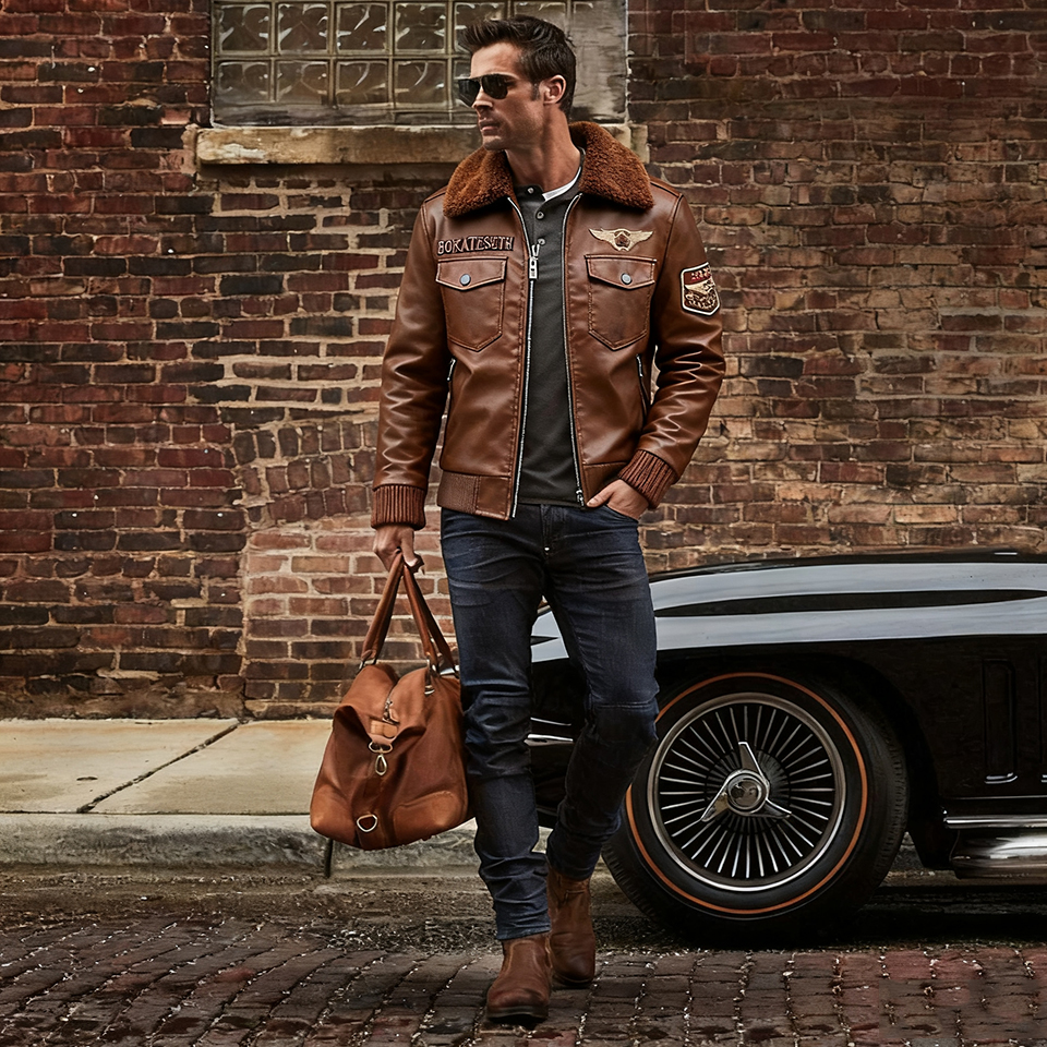 Men's Motorcycle Jacket Plush Leather Jacket