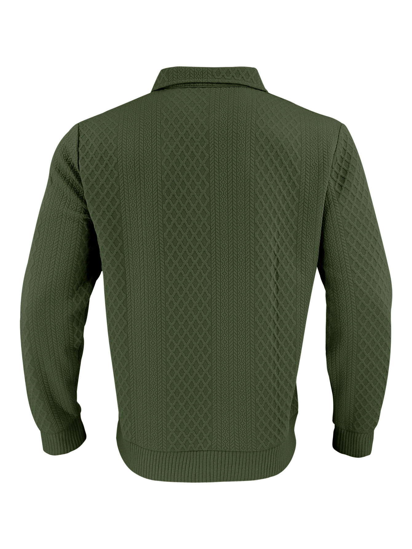 Men's Casual Solid Color Lapel-Collar Long Sleeved Jacquard Polo Shirts