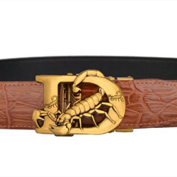 Antique Bronze Letter D Automatic Buckle Crocodile Pattern Genuine Leather Belt