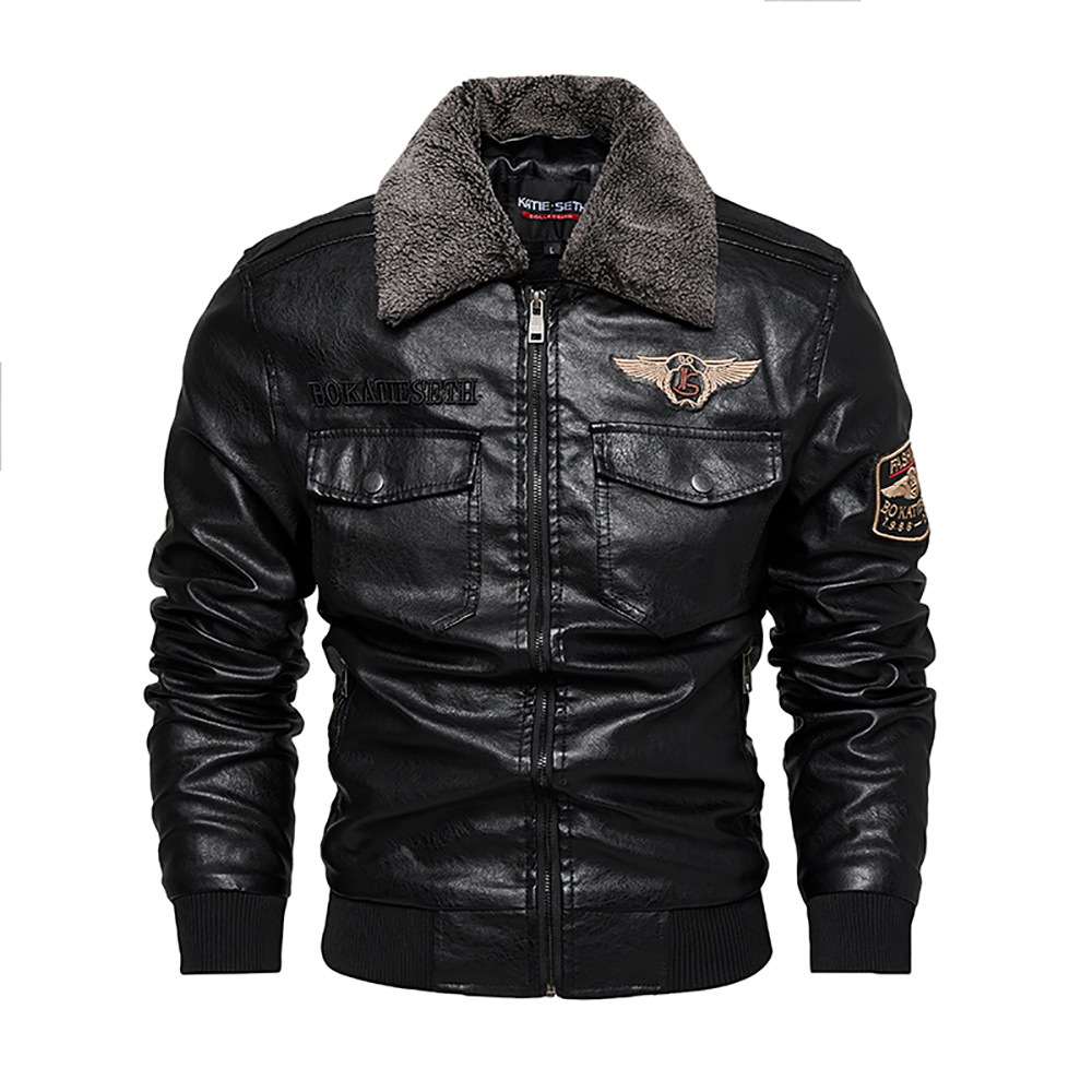 Men's Motorcycle Jacket Plush Leather Jacket