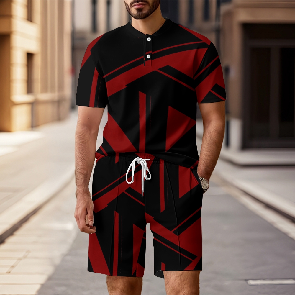 Men's printed short-sleeved two-piece set 2505000435