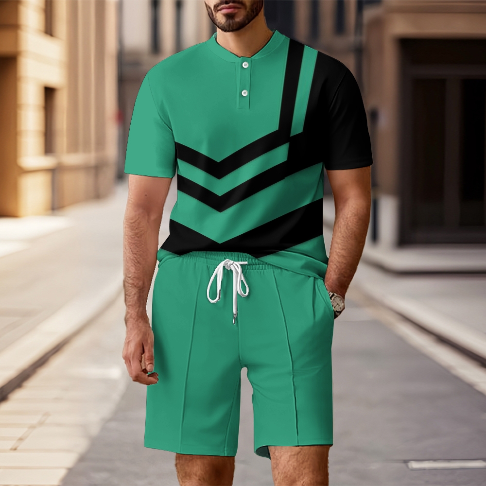 Men's printed short-sleeved two-piece set 2505000438