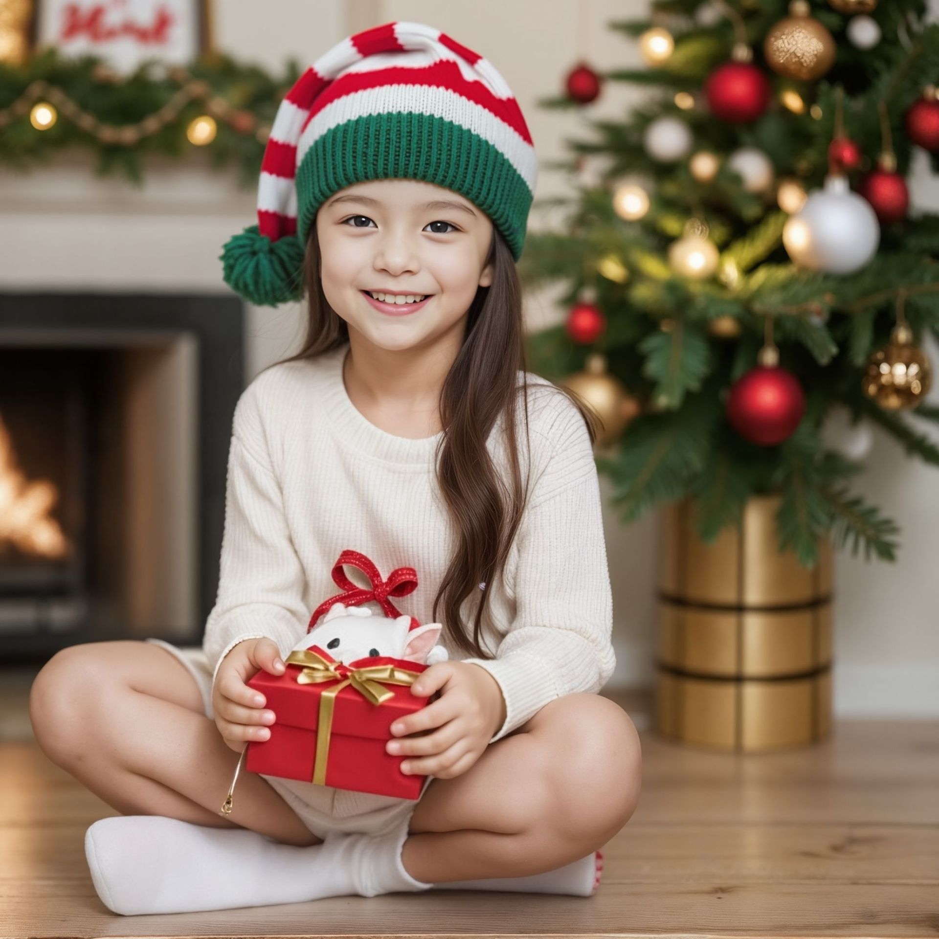 Parent-Child Red Striped Knitted Christmas Hats