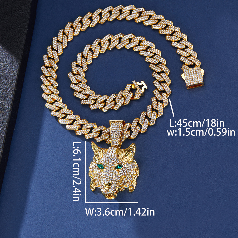 3D Animal Cat Pendant Zinc Alloy Full Diamond Oil Drop Hip Hop Cuban Chain Necklace