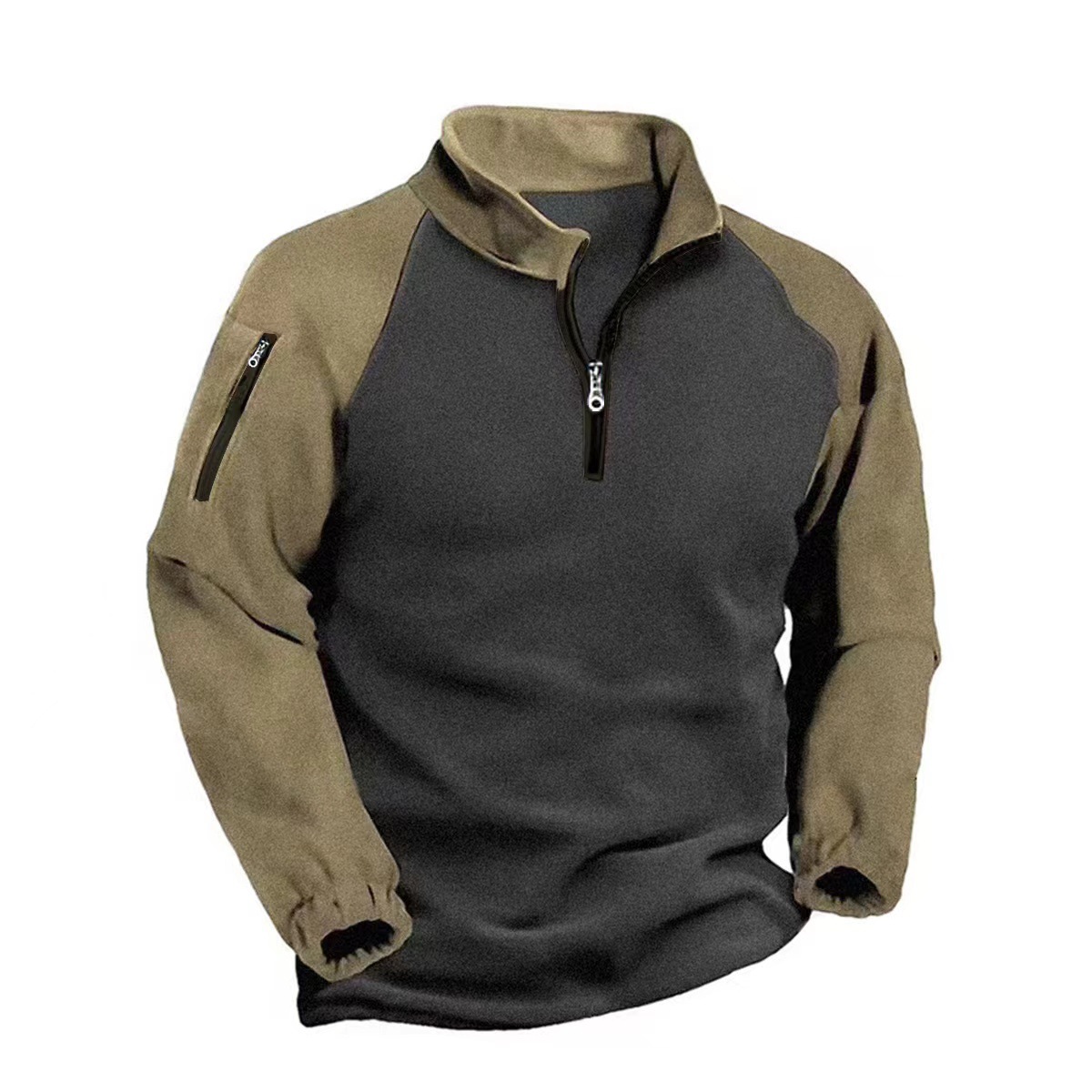 Men's Double-Faced Fleece Pullover With Contrasting Color Zipper Sweatshirt