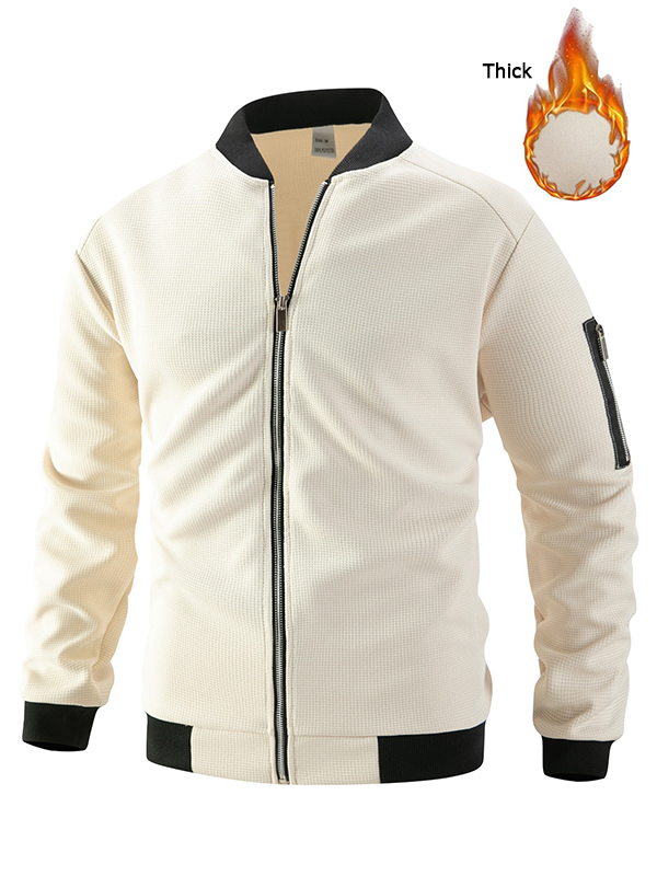 Men's Solid Color Waffle Long Sleeved Jacket