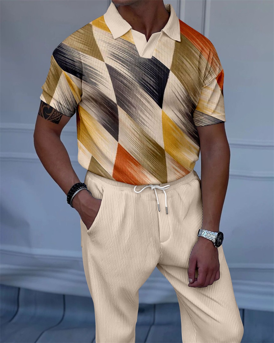 Men's Luxury Casual Textured Polo Short Sleeve Suit - 095