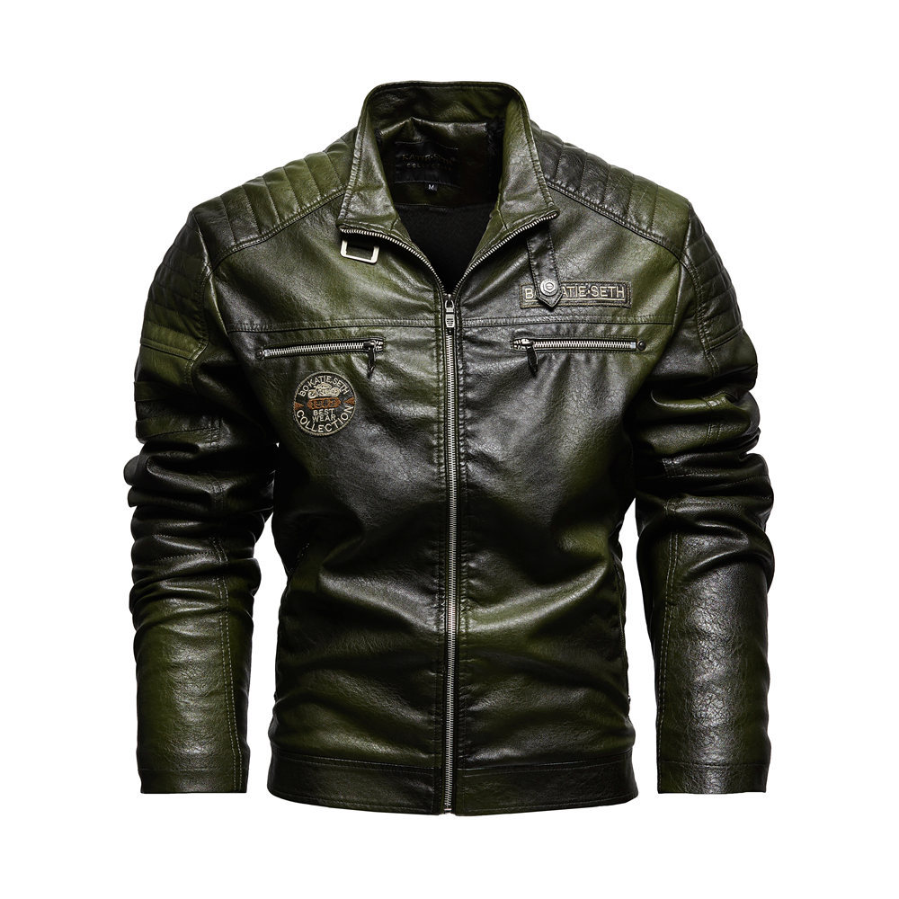 Men's Motorcycle Jacket Plush Leather Jacket