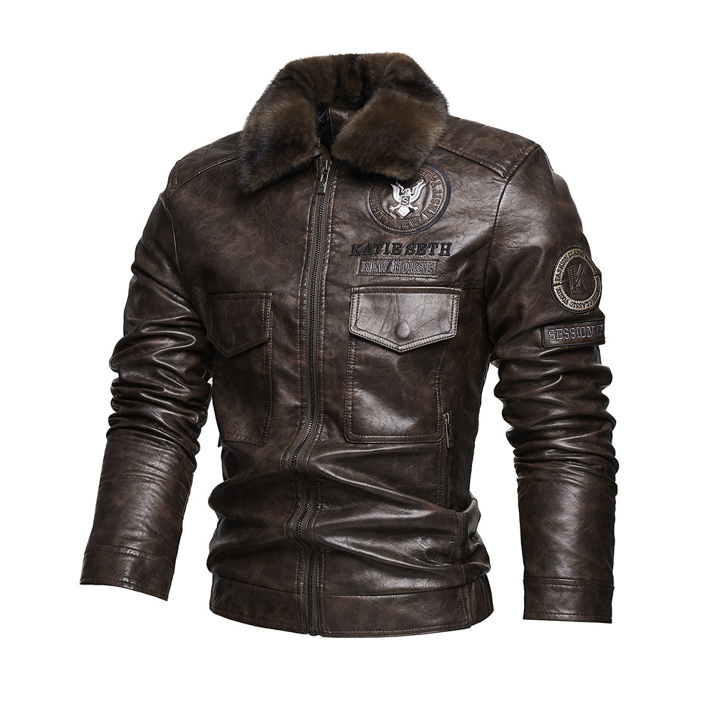 Men's Motorcycle Jacket Plush Leather Jacket