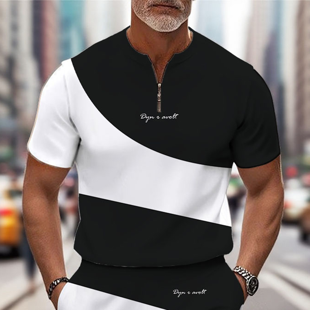 Men's Fashion Casual Round-Neck Geometric Printed Short-Sleeved Two-Piece Set