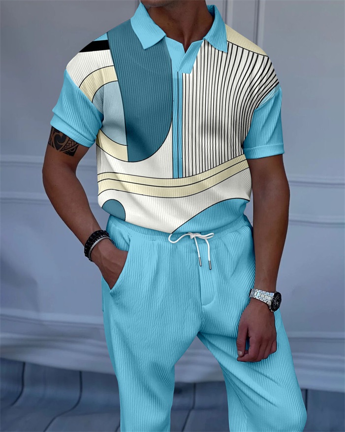 Men's Luxury Casual Textured Polo Short Sleeve Suit - 135