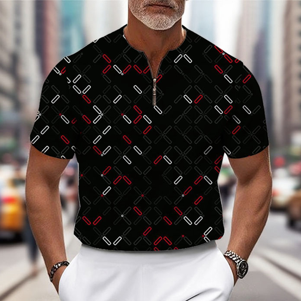 Men's Fashion Casual Round-Neck Geometric Printed Short-Sleeved Two-Piece Set