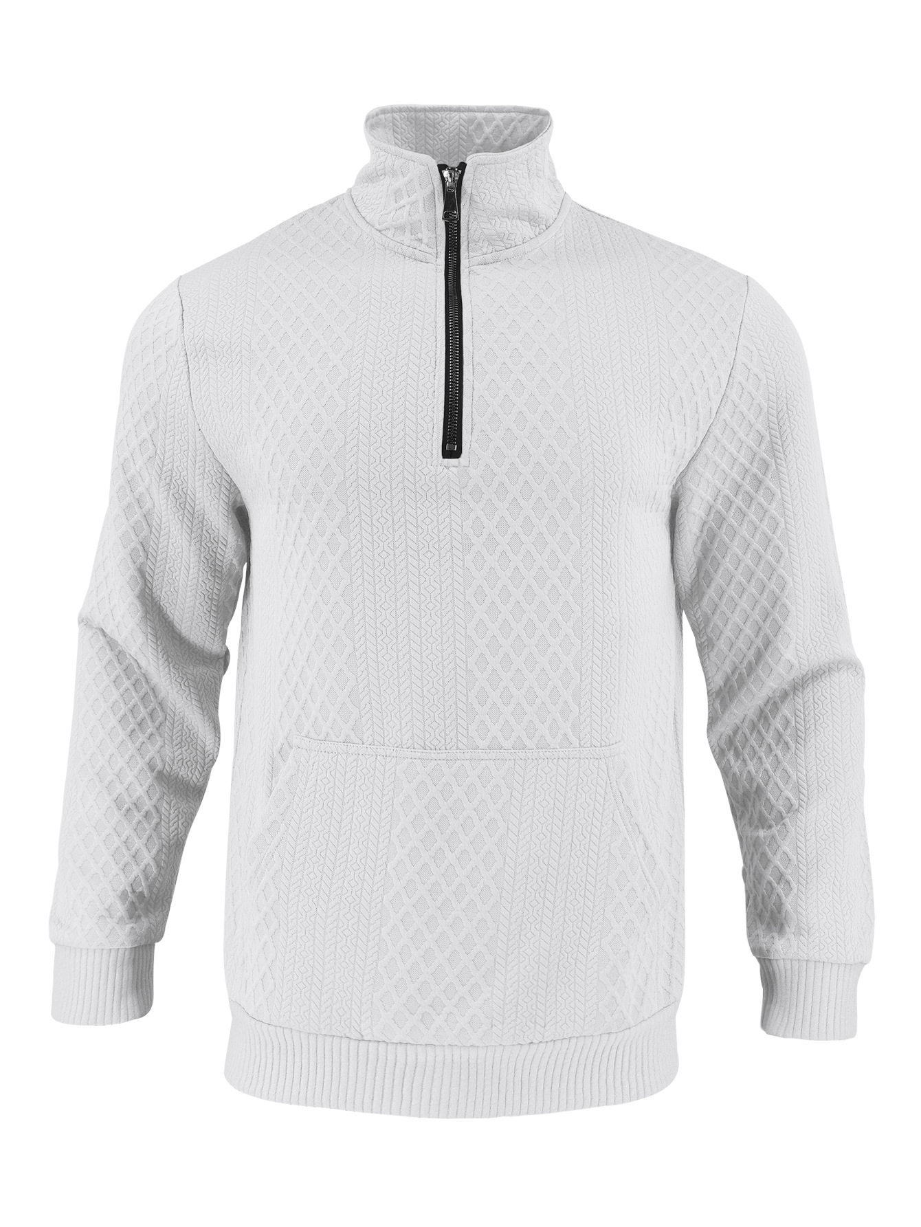 Men's Solid Color Waffle High-Neck Pocket Long Sleeved Sweatshirts