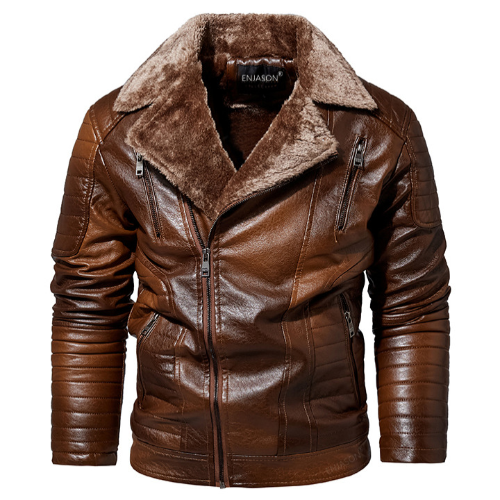 Men's Motorcycle Jacket Plush Leather Jacket