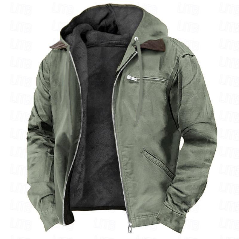 Men's Solid Color Hooded Cotton Jacket