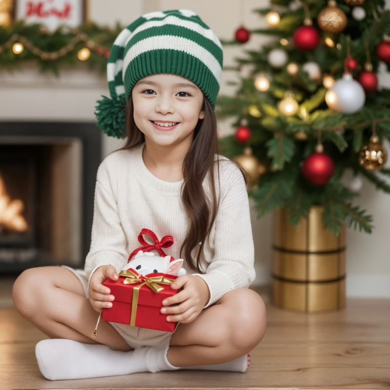 Parent-Child Red Striped Knitted Christmas Hats