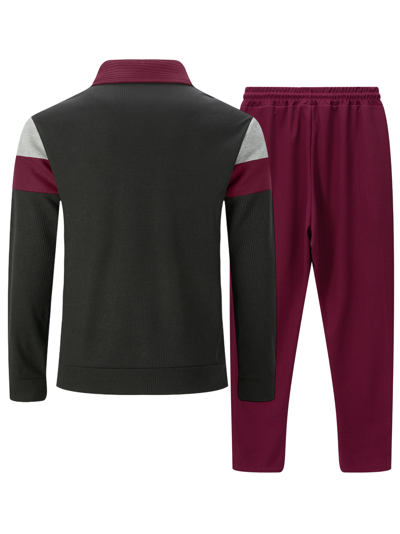 Men's Casual Color Matching Lapel-Collar Zipper Long Sleeved Jacket & Trousers Two-Piece Set