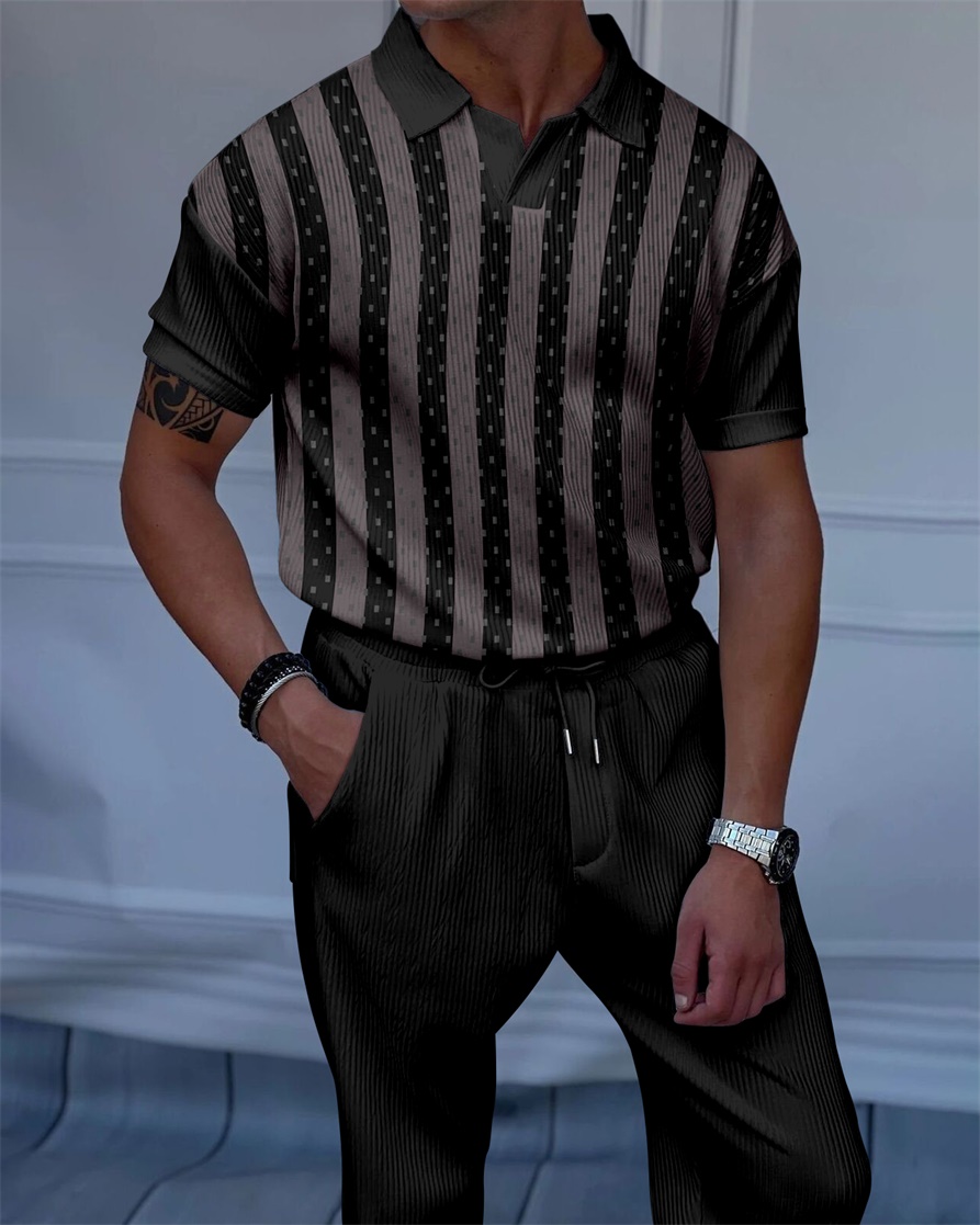 Men's Luxury Casual Textured Polo Short Sleeve Suit - 120