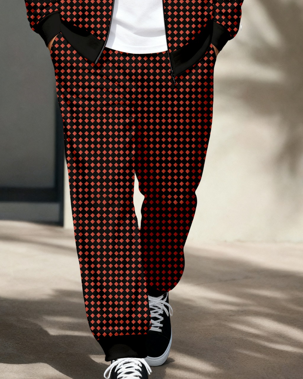 Men's Men's Retro Luxury Thickened Fleece Colorblock Jacket Sports Hoodie Set 03