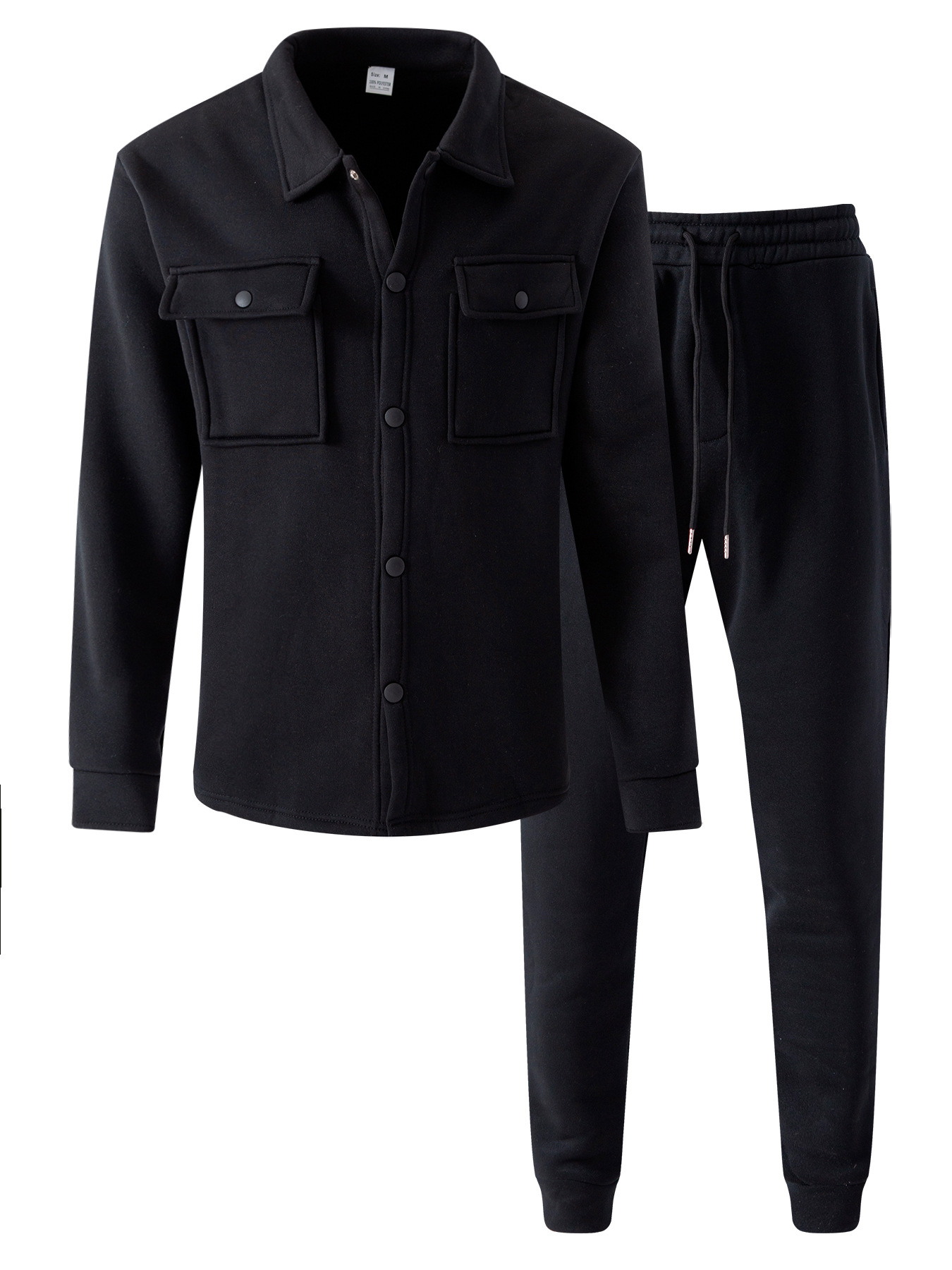 Men's Casual Color Matching Lapel-Collar Long Sleeved Trousers Two-Piece Set