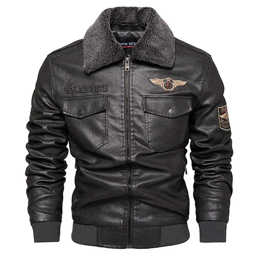 Men's Motorcycle Jacket Plush Leather Jacket