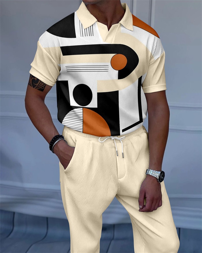 Men's Luxury Casual Textured Polo Short Sleeve Suit - 134