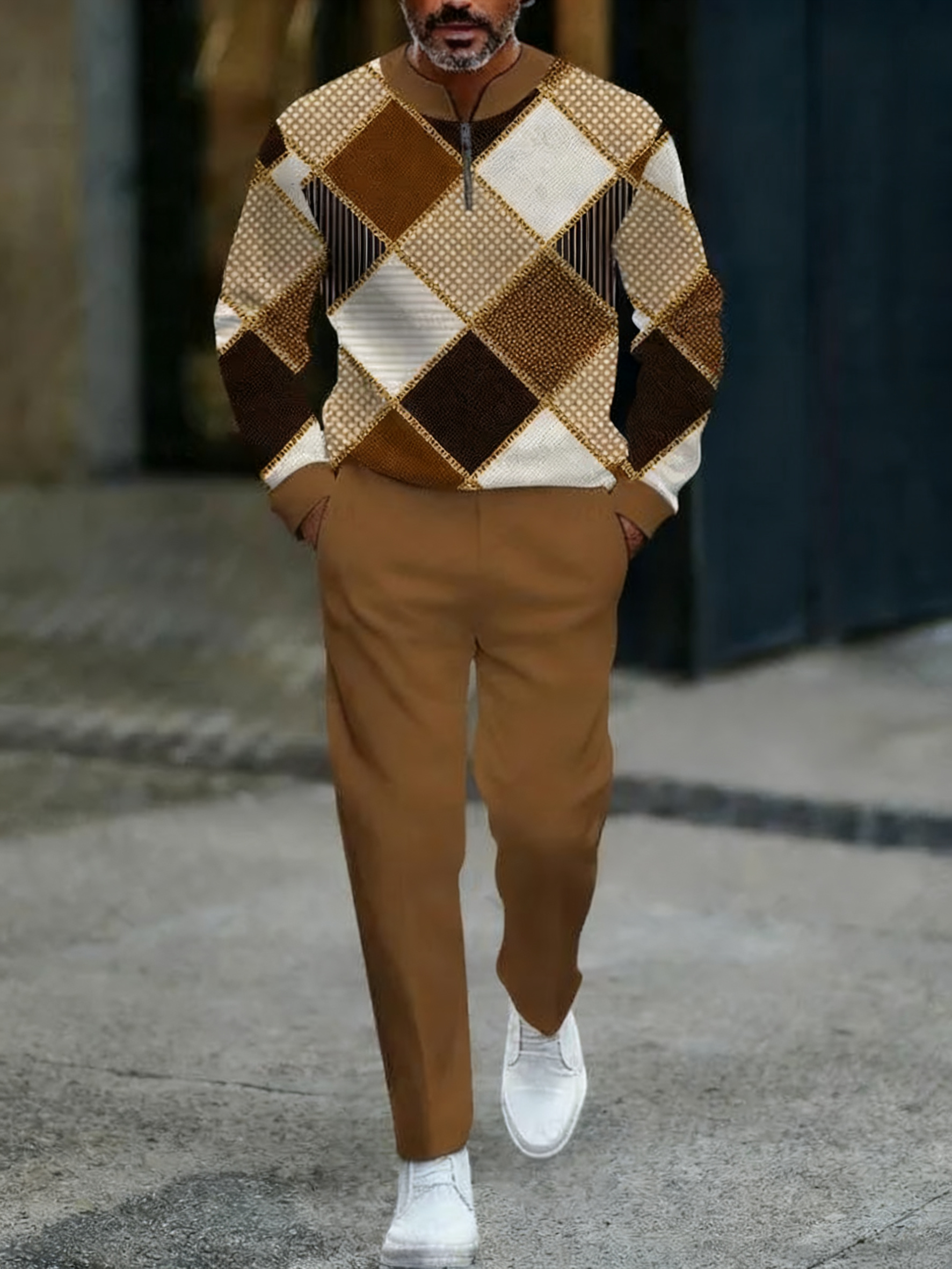 Zipper Long Sleeve Long Pants Two-Piece Set