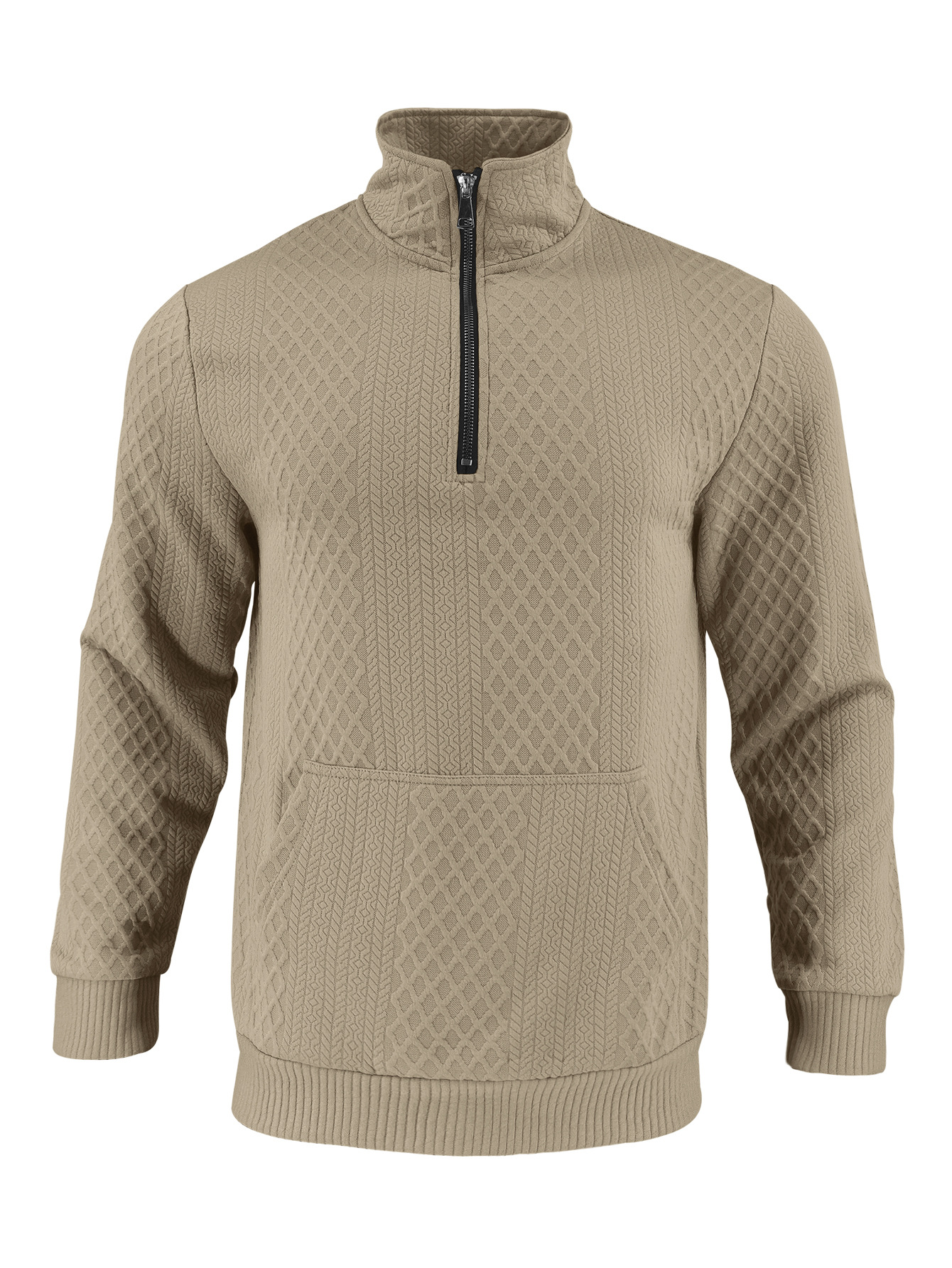 Men's Solid Color Waffle High-Neck Pocket Long Sleeved Sweatshirts