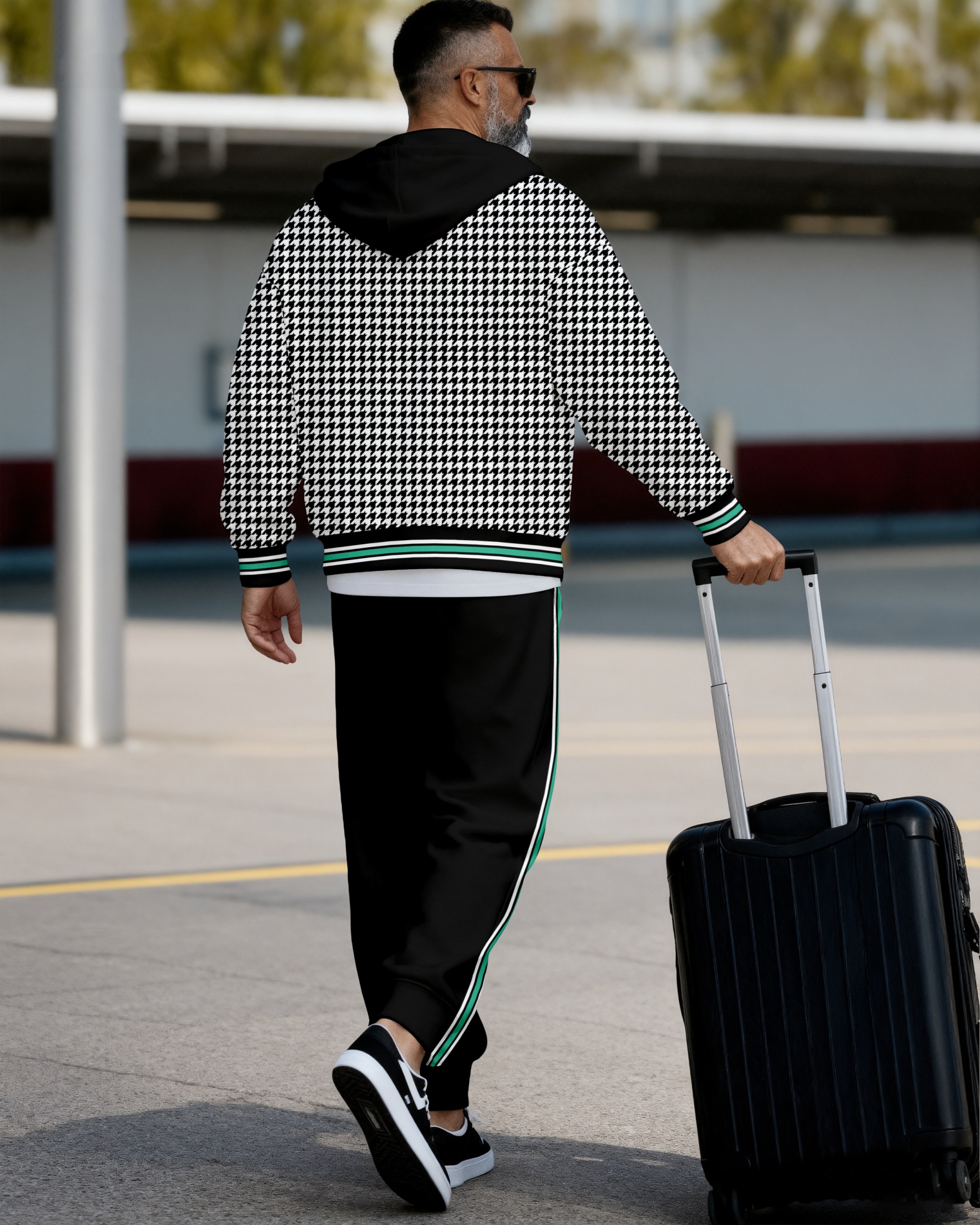 Men's Retro Luxury Thickened Fleece Colorblock Jacket Sports Hoodie Set 07