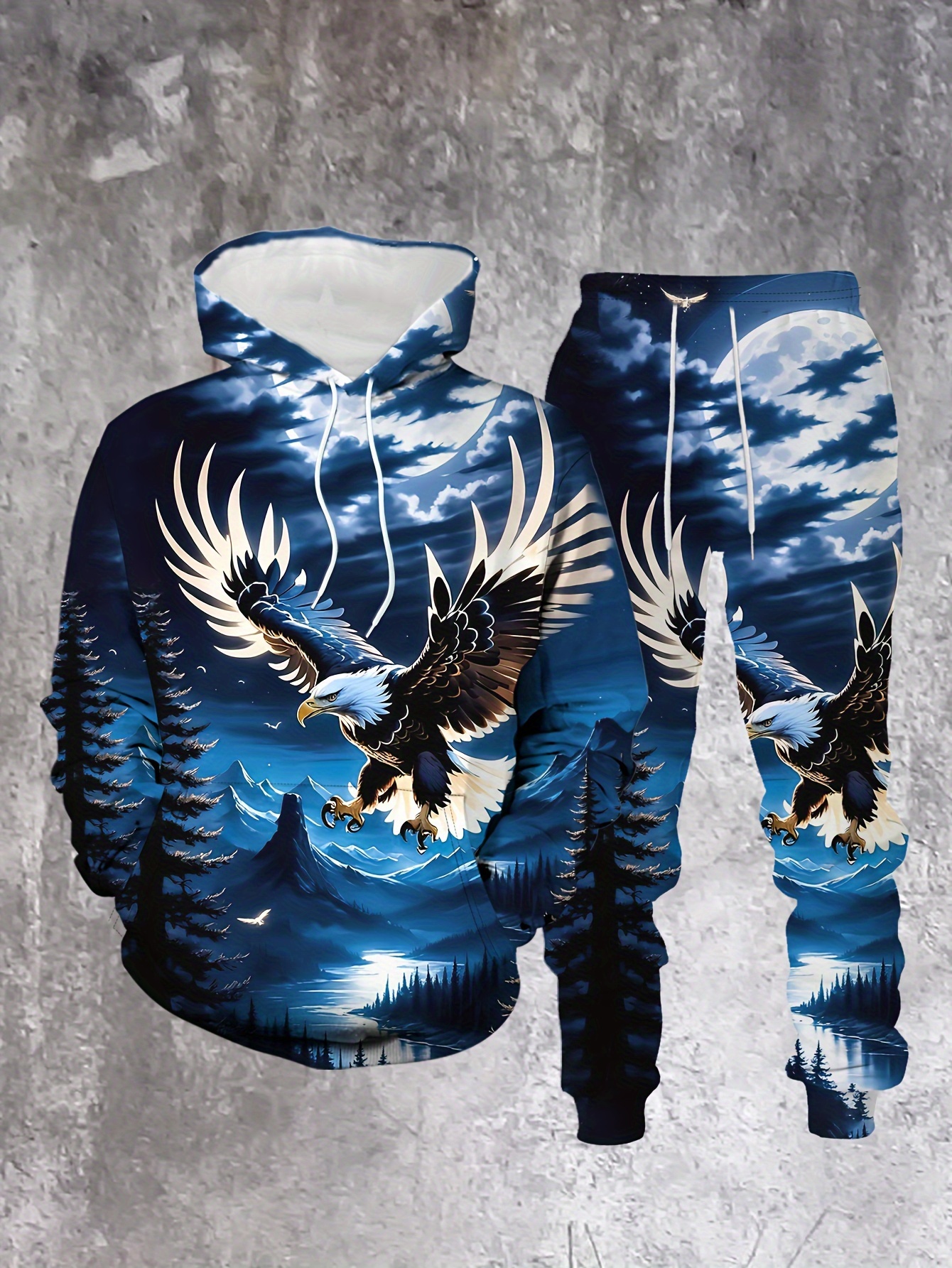 Men's Casual Color Tiger Printed Hoodies Long Sleeved Sweatshirts & Sweatpants Two-Piece Set