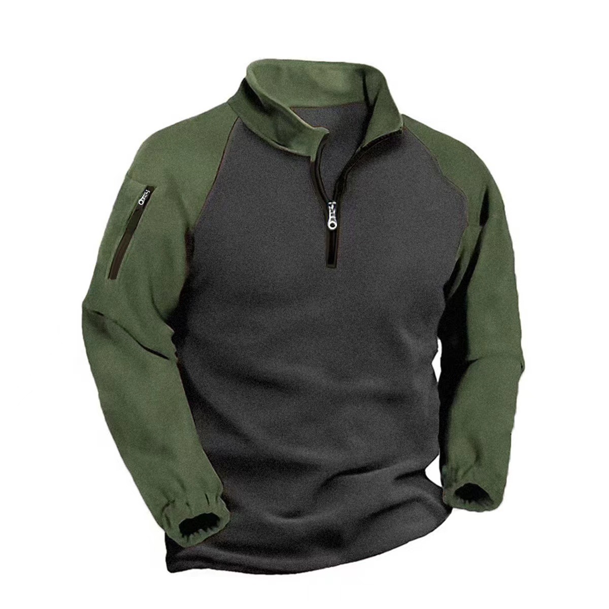 Men's Double-Faced Fleece Pullover With Contrasting Color Zipper Sweatshirt