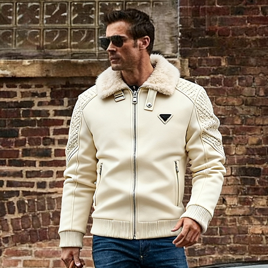 Men's Motorcycle Jacket Plush Leather Jacket