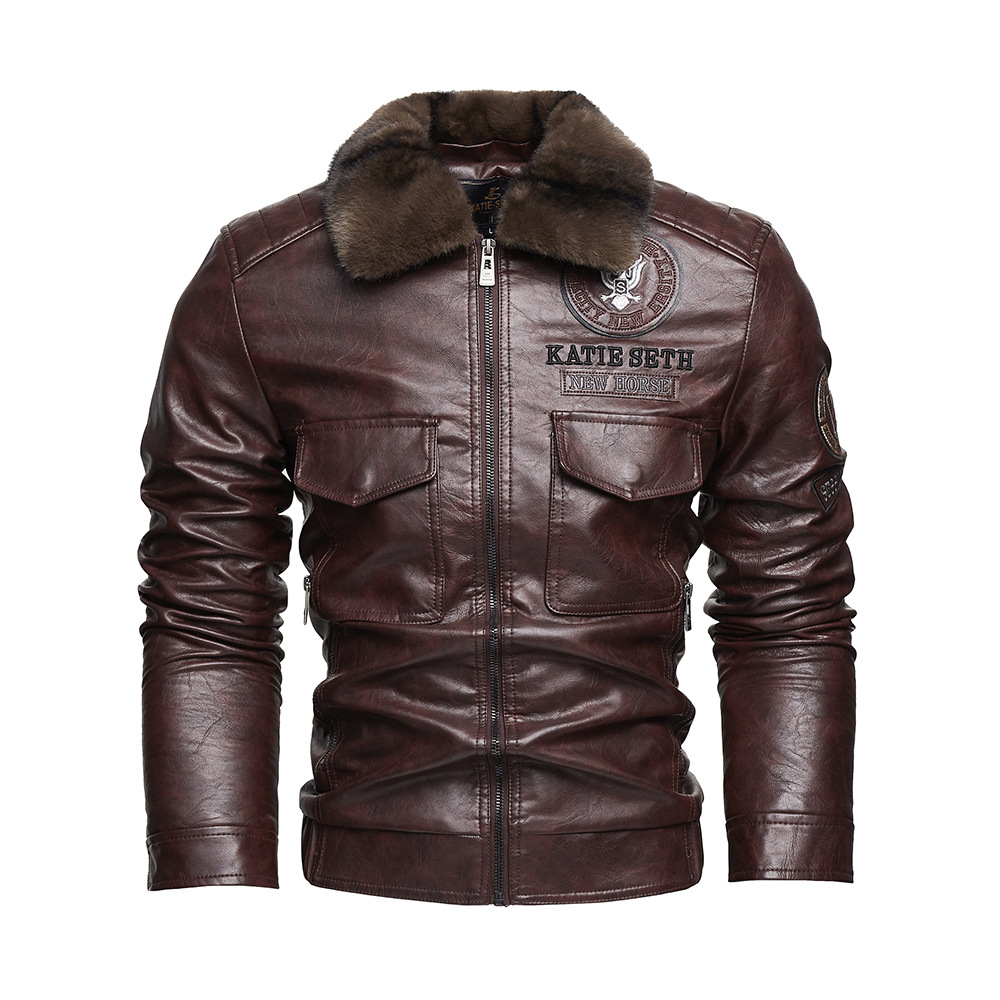 Men's Motorcycle Jacket Plush Leather Jacket