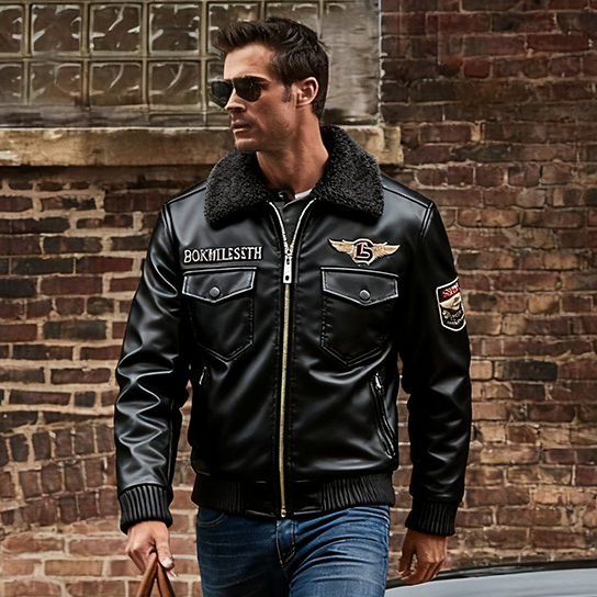 Men's Motorcycle Jacket Plush Leather Jacket
