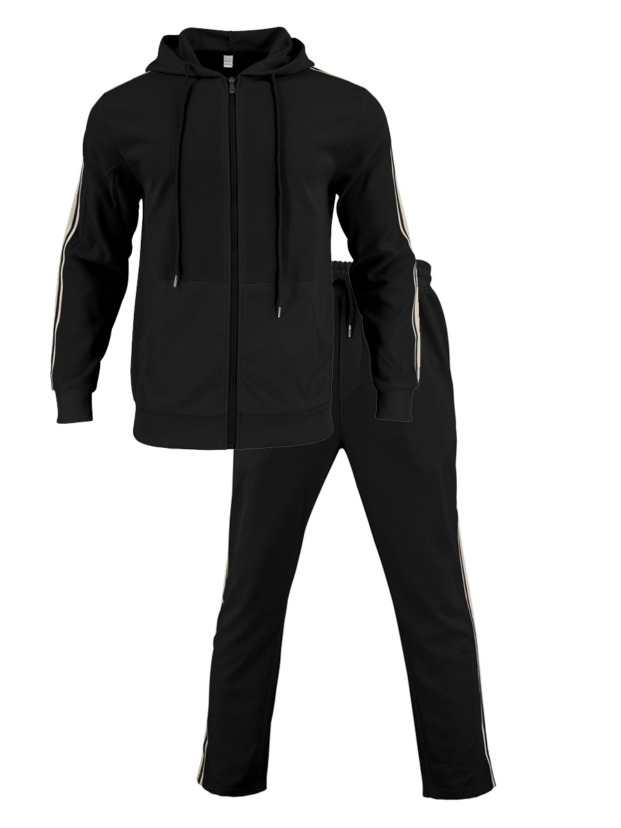 Men's Casual Color Matching Long Sleeved Hooded Jacket & Trousers Two-Piece Set