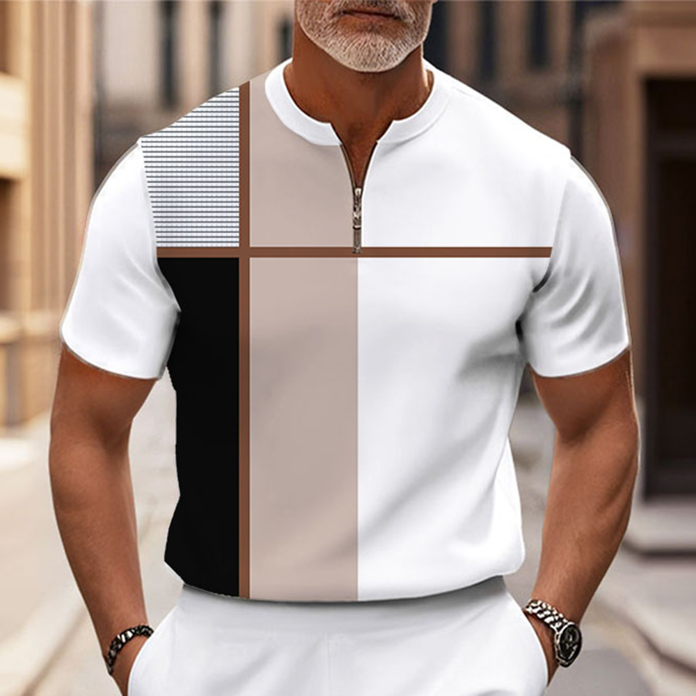 Men's Fashion Casual Round-Neck Geometric Printed Short-Sleeved Two-Piece Set