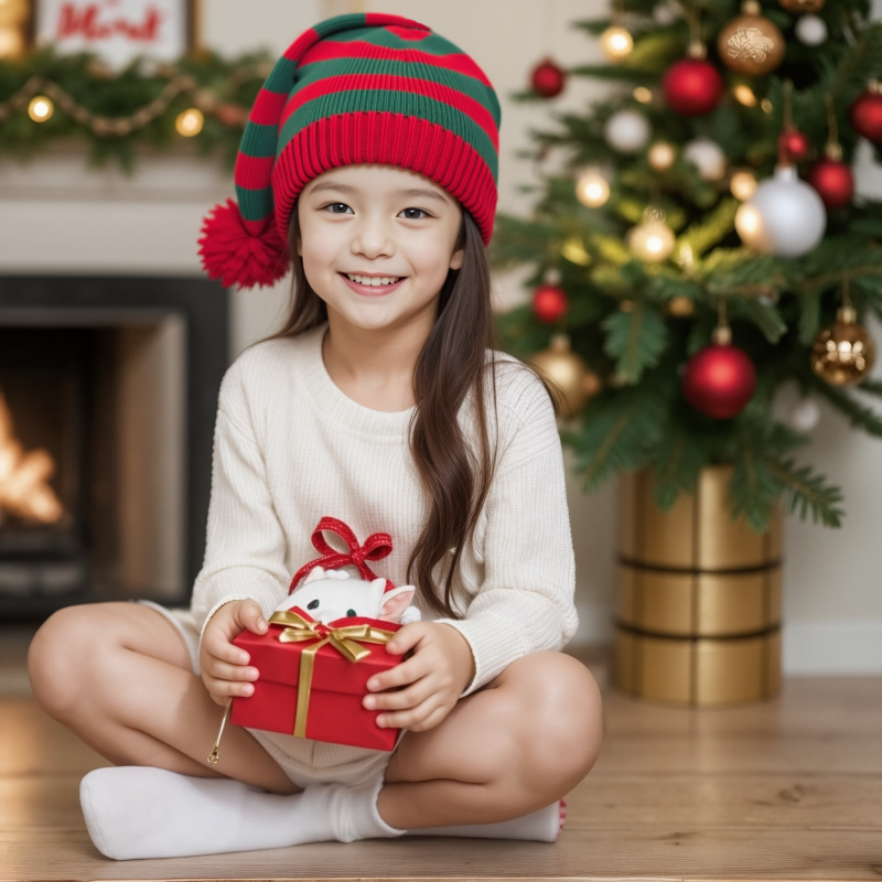 Parent-Child Red Striped Knitted Christmas Hats