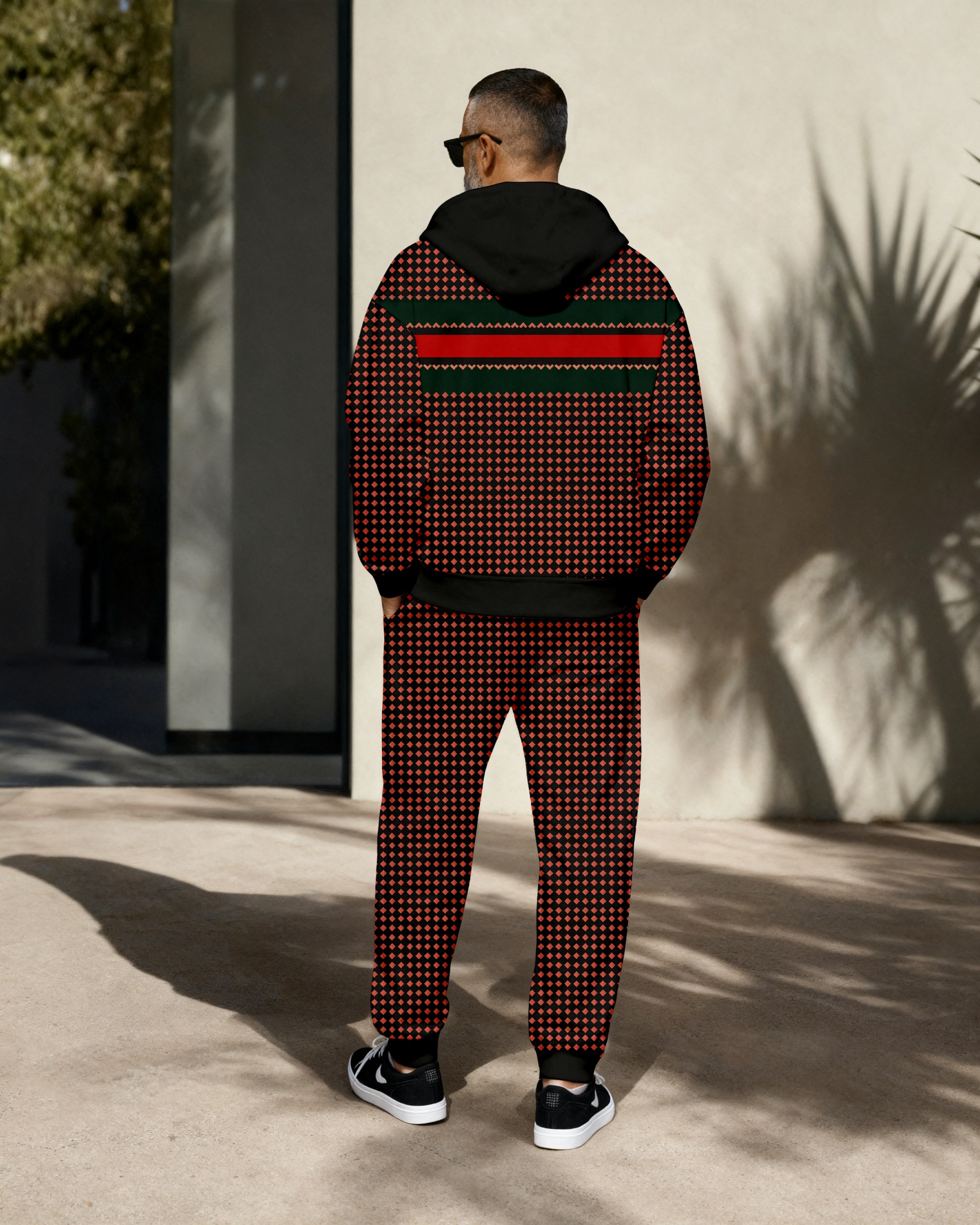 Men's Men's Retro Luxury Thickened Fleece Colorblock Jacket Sports Hoodie Set 03