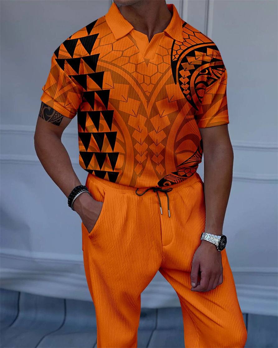 Men's Luxury Casual Textured Polo Short Sleeve Suit - 118