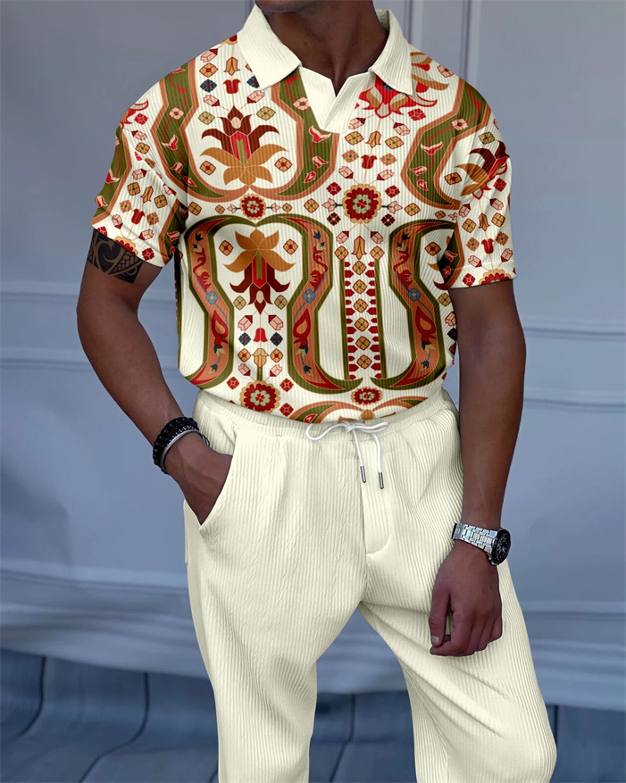 Men's Luxury Casual Textured Polo Short Sleeve Suit - 138