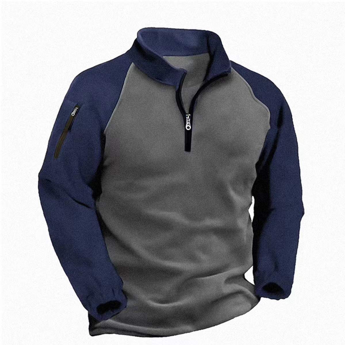 Men's Double-Faced Fleece Pullover With Contrasting Color Zipper Sweatshirt