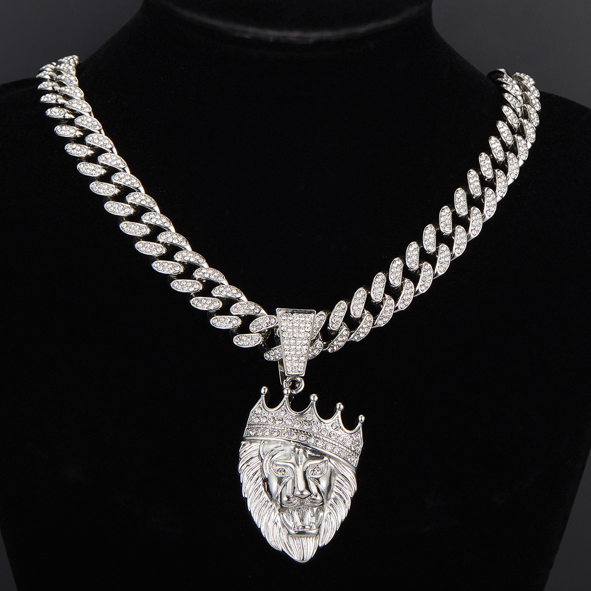 3D Animal Cat Pendant Zinc Alloy Full Diamond Oil Drop Hip Hop Cuban Chain Necklace